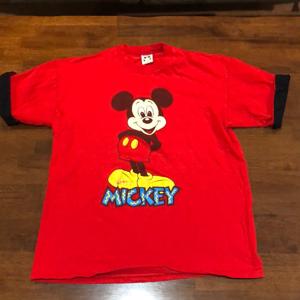 Vintage MICKEY MOUSE T SHIRT MENS RED WALT DISNEY DISNEYLAND MADE IN USA Large L